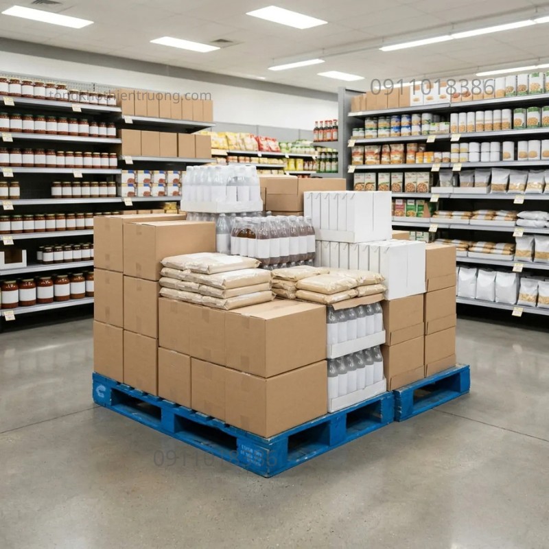 Pallet nhựa liền khối - Trưng bày sản phẩm