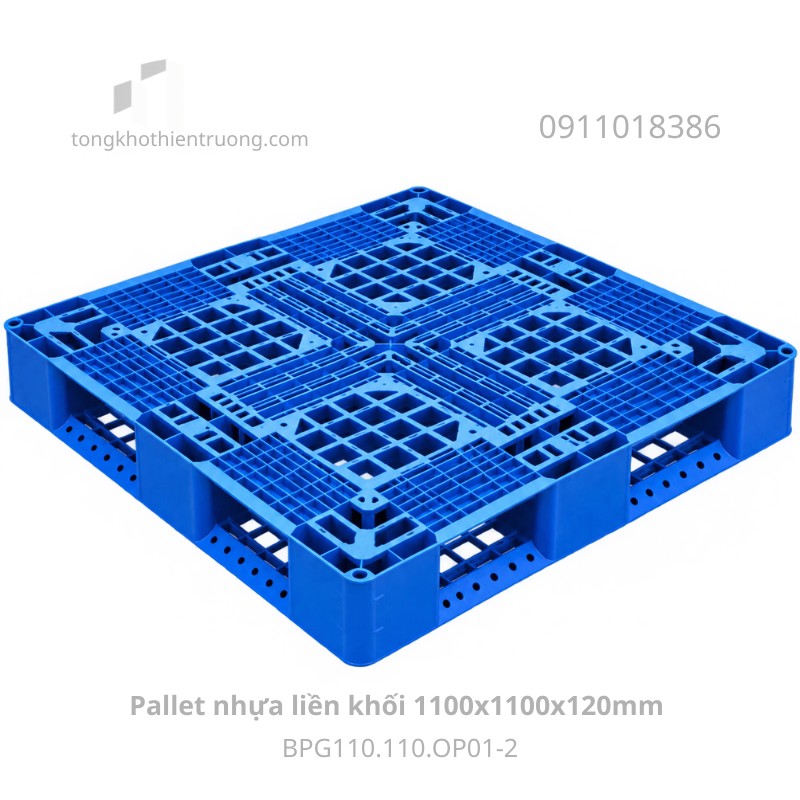 Pallet Nhựa Liền Khối 1100x1100x120mm BPG110.110.OP01-2