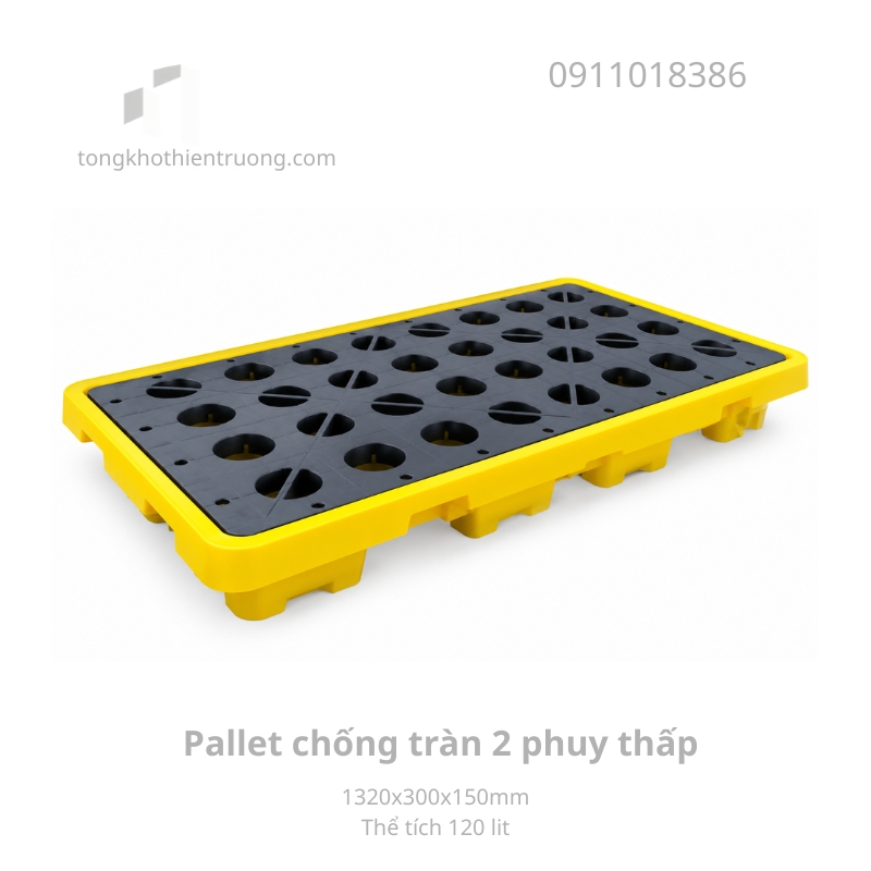 Pallet chống tràn 2 phuy thấp 3