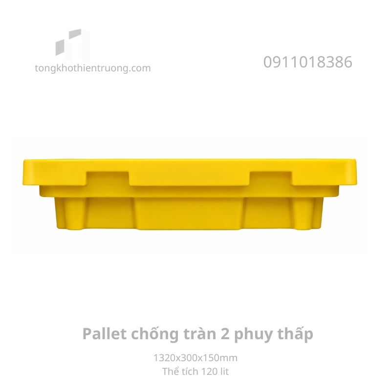Pallet chống tràn 2 phuy thấp 1320x300x150mm