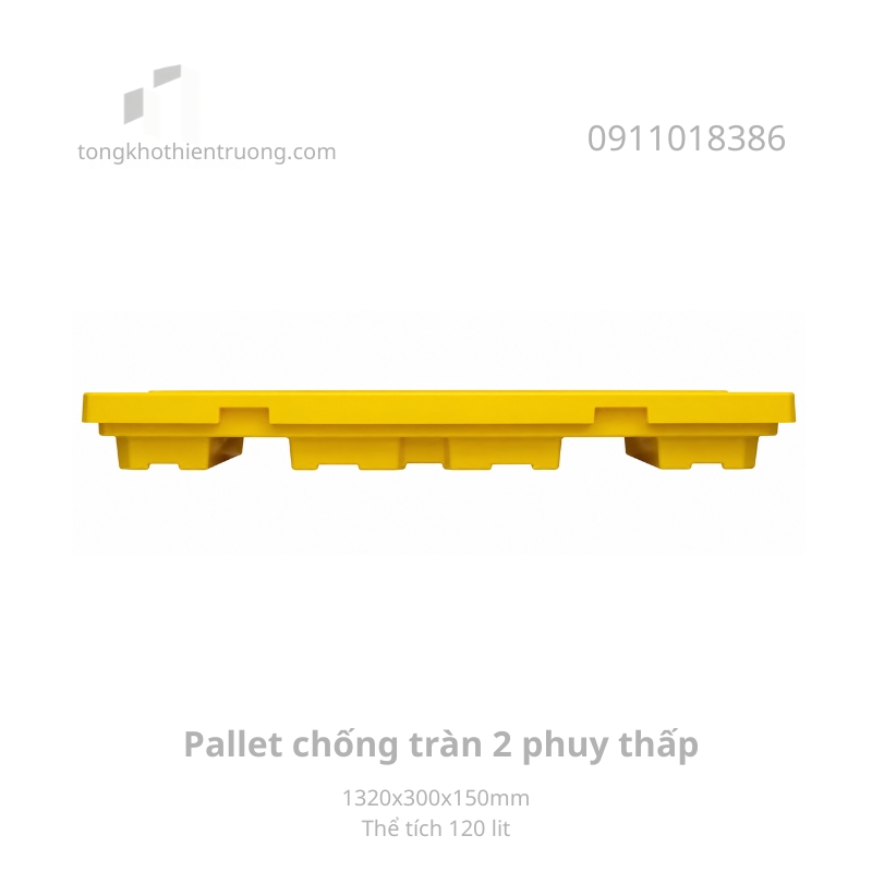 Pallet chống tràn 2 phuy thấp 1320x300x150mm