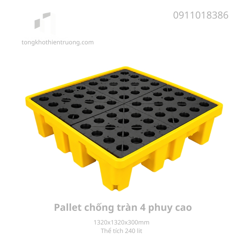 Pallet chống tràn 4 phuy cao 1320x1320x300mm