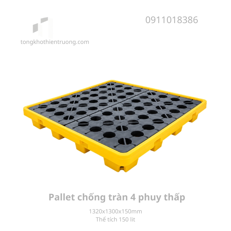 Pallet chống tràn 4 phuy thấp