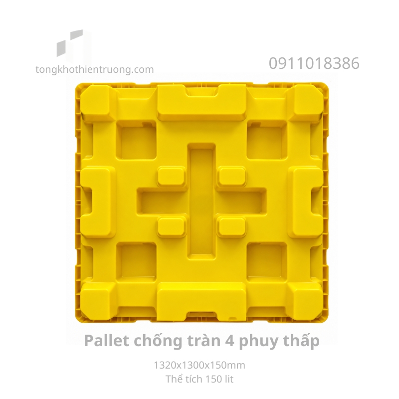 Pallet chống tràn 4 phuy thấp 1320x1300x150mm
