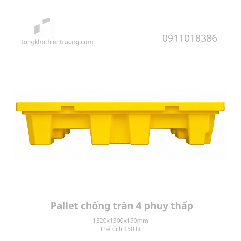 Pallet chống tràn 4 phuy thấp 1320x1300x150mm