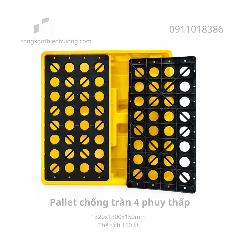 Pallet chống tràn 4 phuy thấp 1320x1300x150mm
