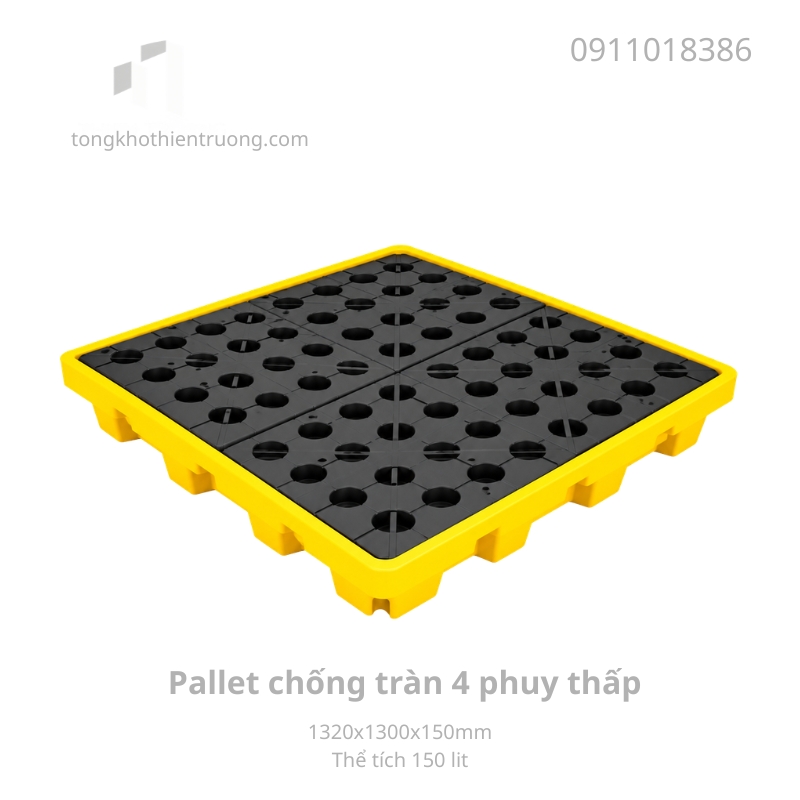 Pallet chống tràn 4 phuy thấp 1320x1300x150mm